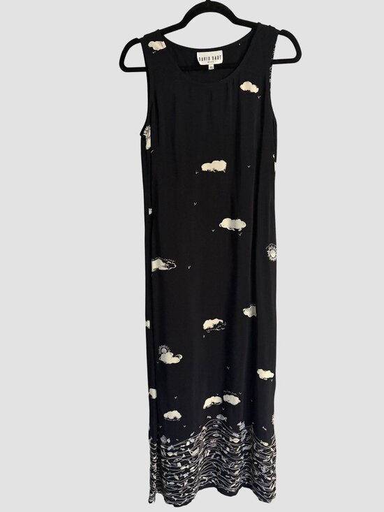 David Dart Dresses & Skirts - David Dart Sleeveless Maxi Sun Dress XS Whimsical Cloud Butter Mom Black 90s VTG
